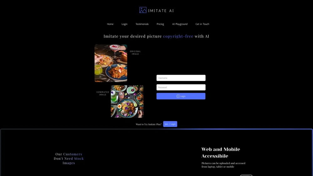 Imitate AI Website screenshot