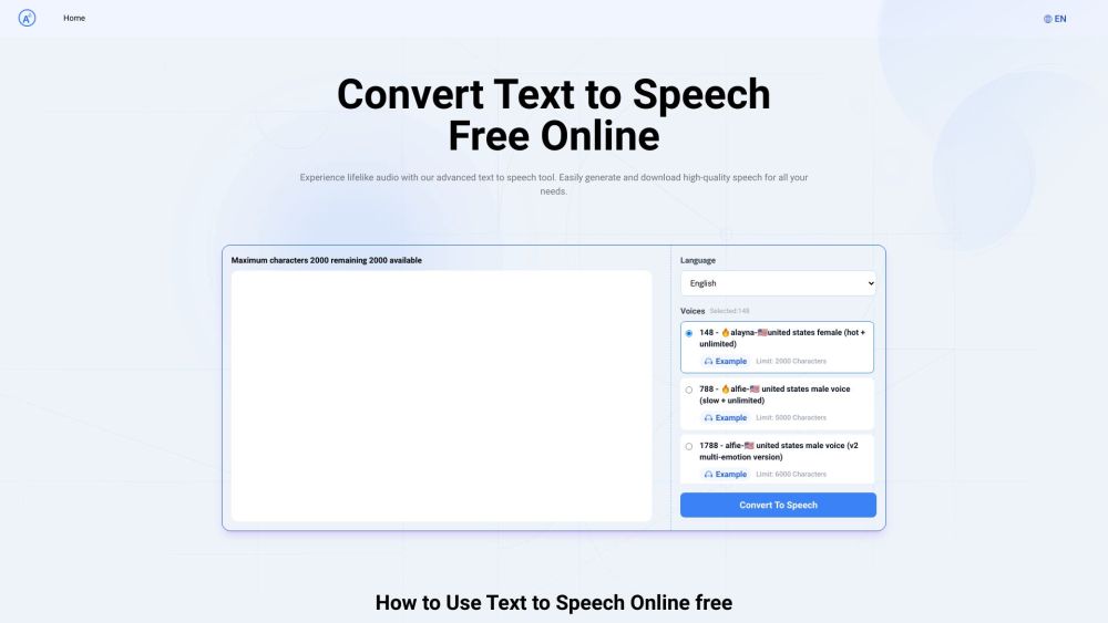 TexttoSpeech.im: Convert Text to Speech Free Online Website screenshot