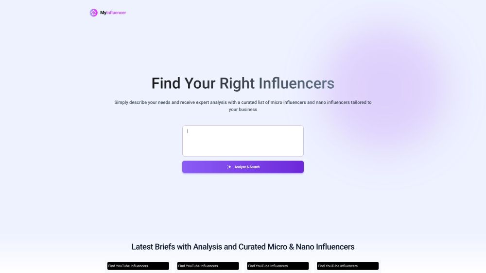 MyInfluencer - Find the Right Influencers for small businesses and startups Website screenshot