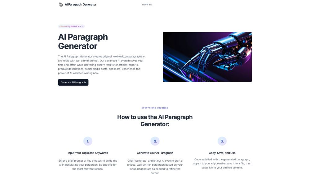 Free AI Paragraph Generator Website screenshot