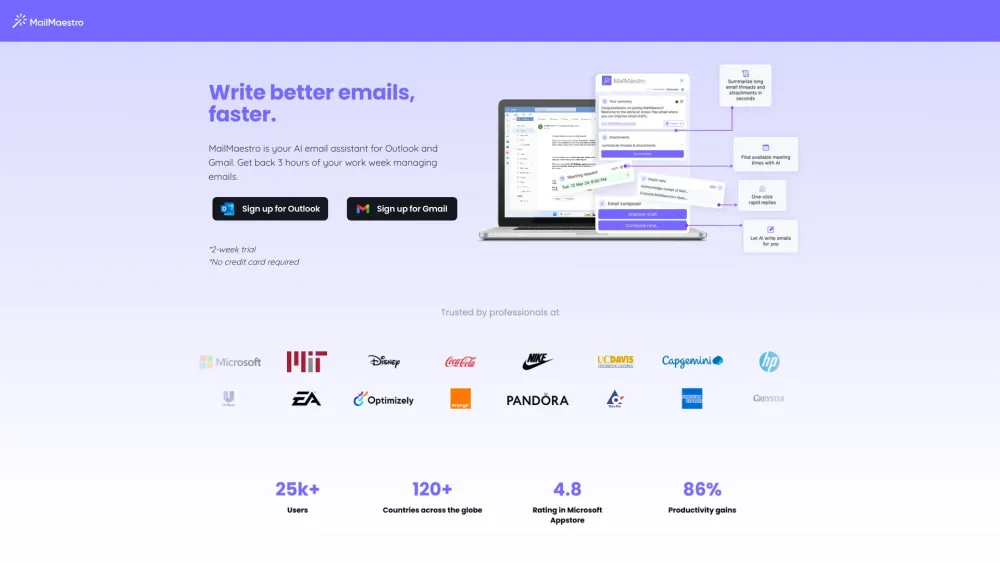 MailMaestro Website screenshot