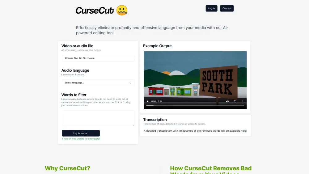 CurseCut Website screenshot