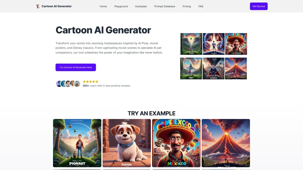 Cartoon AI Generator Website screenshot