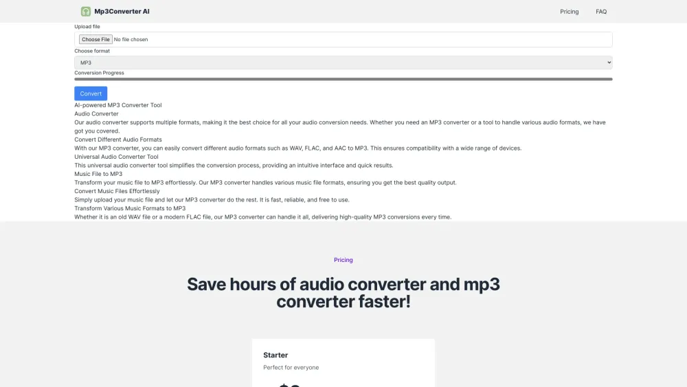 Mp3Converter AI Website screenshot