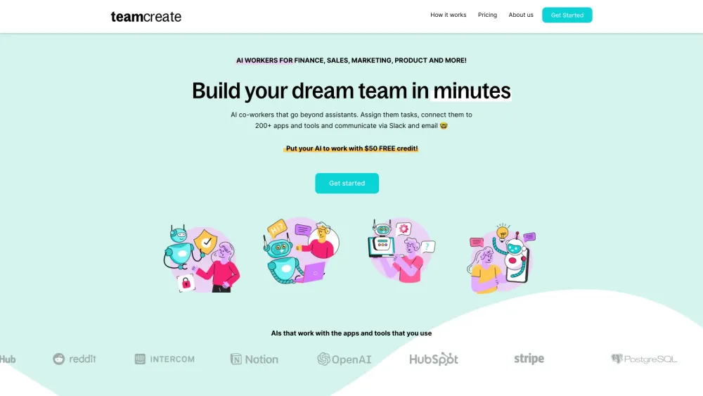 TeamCreate AI Website screenshot