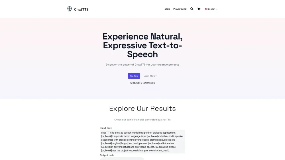ChatTTS Website screenshot