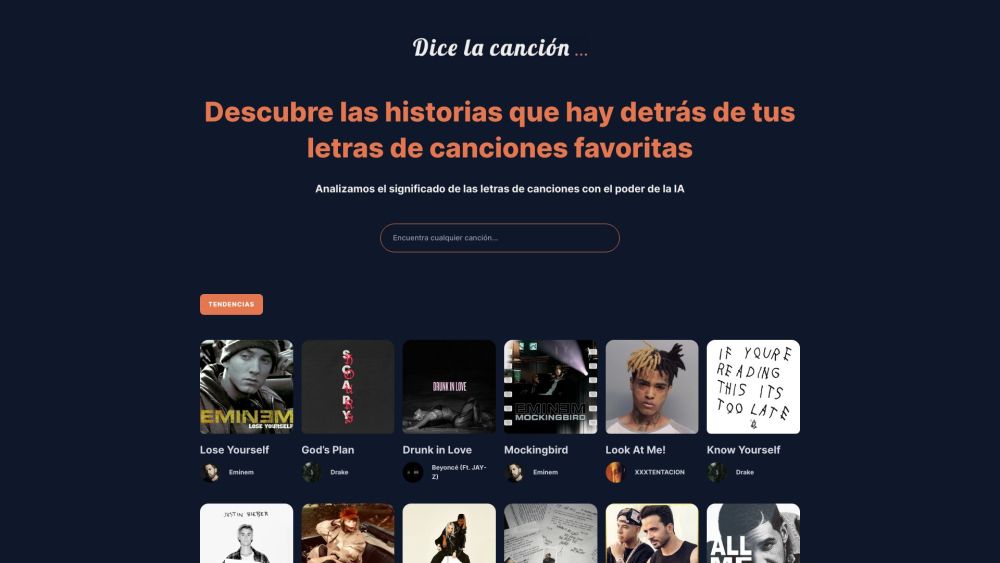 Dice la cancion Website screenshot