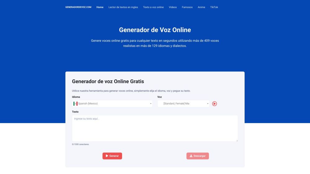 Generador de voz Website screenshot