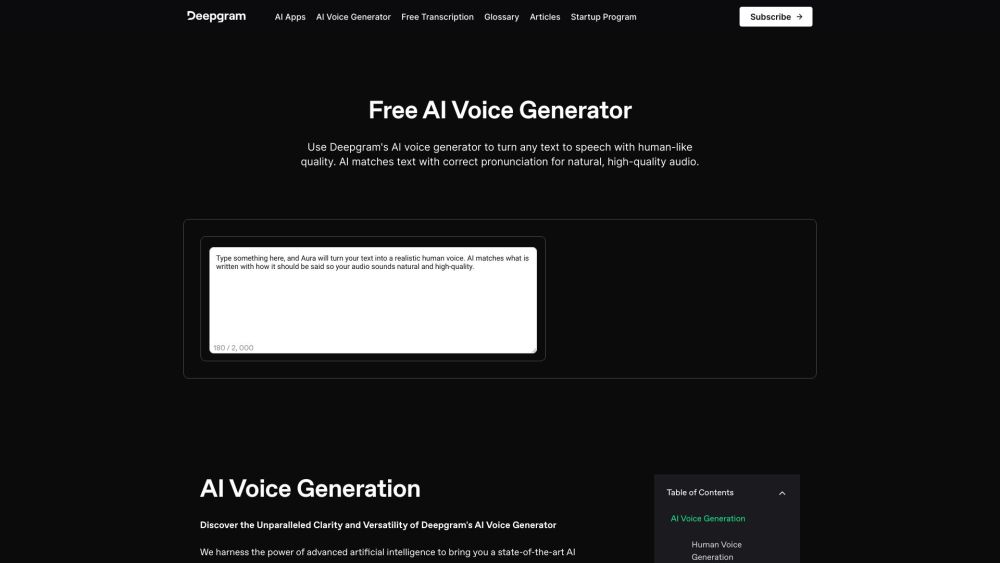 Deepgram AI Voice Generator Website screenshot