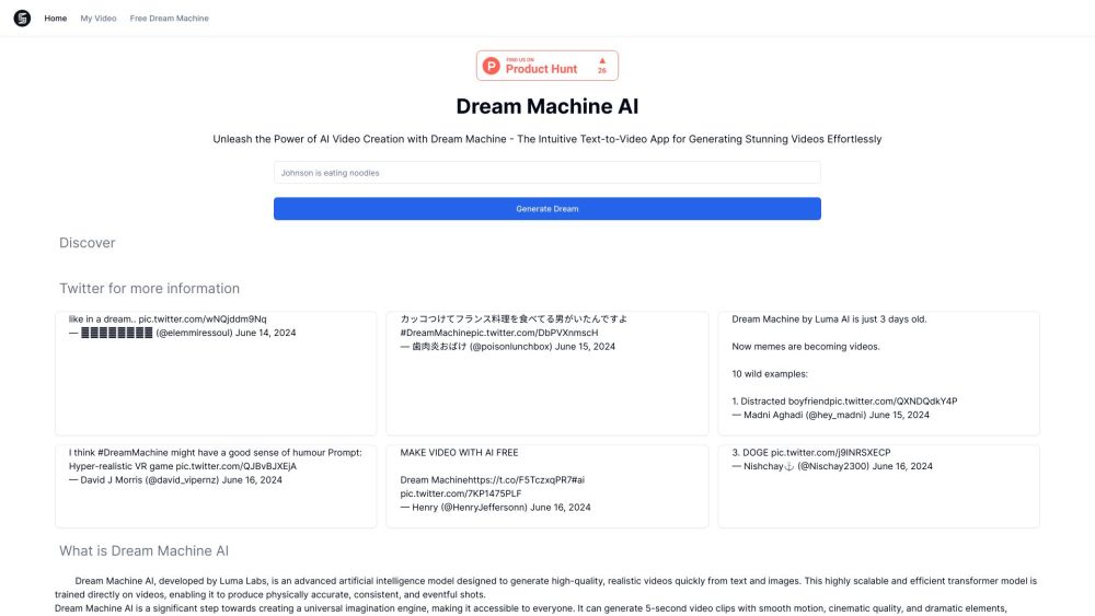 Dream Machine AI Website screenshot