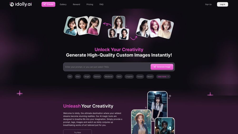 Idolly AI Website screenshot