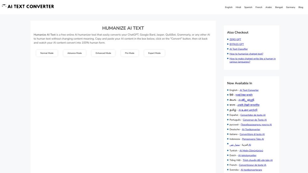 Humanize AI Text Website screenshot