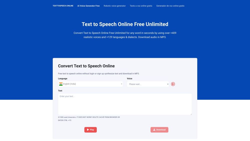 Text to Speech Online Website screenshot