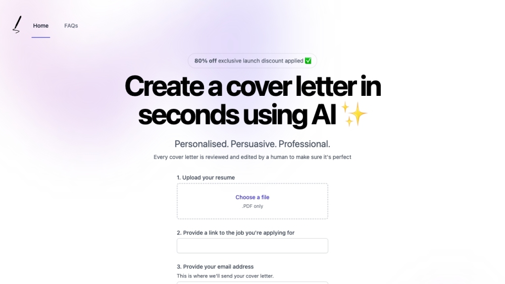 AI Cover Letter Generator Website screenshot