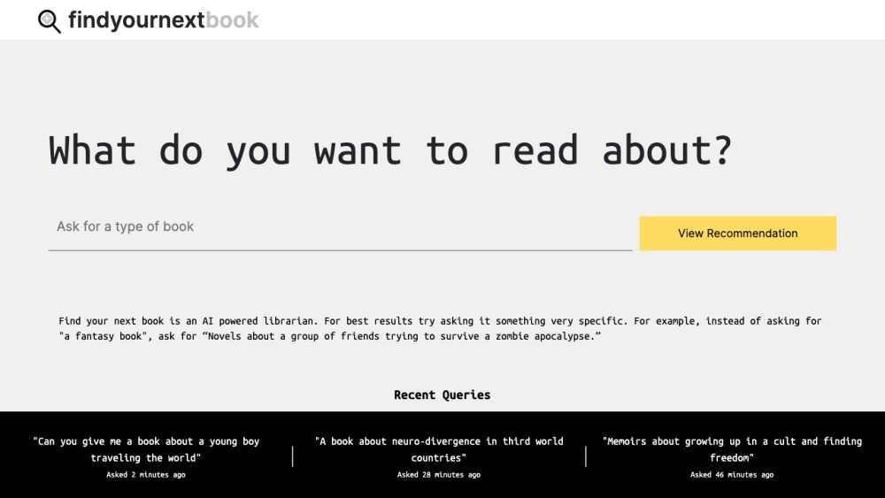 FindYourNextBook Website screenshot