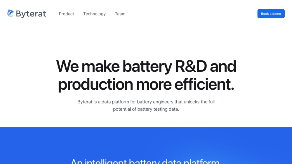 Byterat - Battery Data Platform Website screenshot