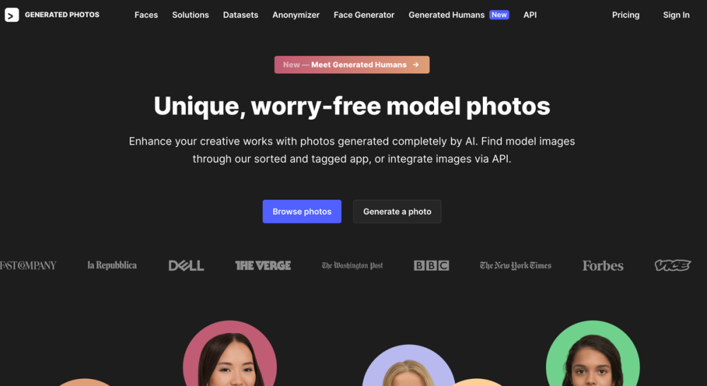 Generated Photos Website screenshot