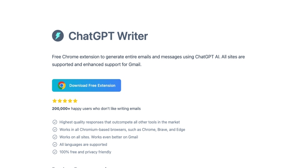 ChatGPT Writer Website screenshot