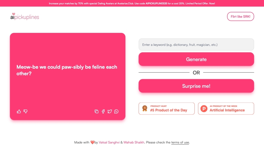 Pickup Line Generator Website screenshot