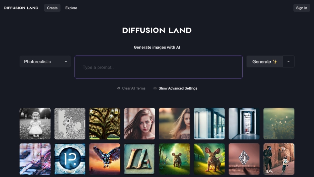 Diffusion Land Website screenshot