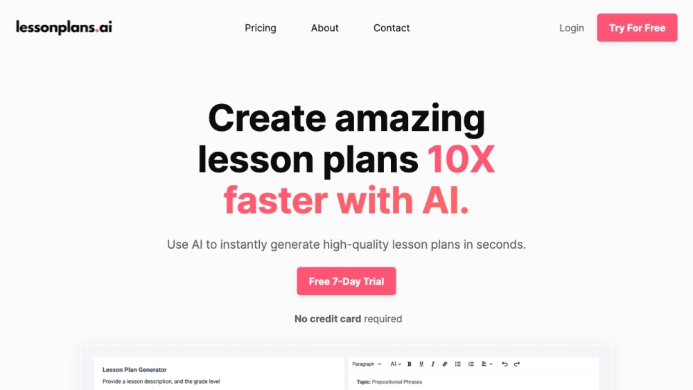 LessonPlans.ai Website screenshot