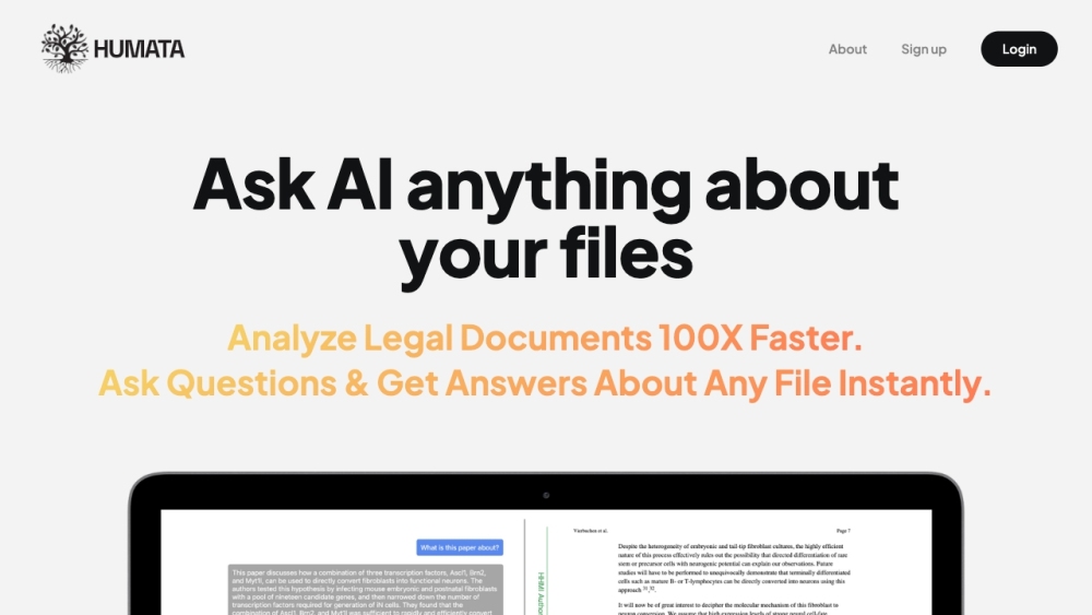Humata - ChatGPT for all your files Website screenshot