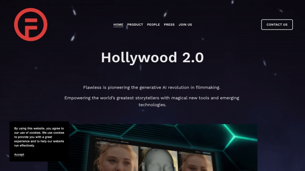 Flawless - Gen-AI Filmmaking Website screenshot