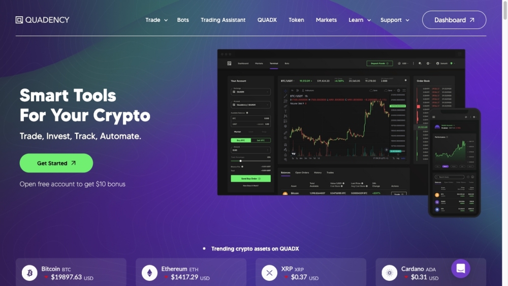 Quadency - Crypto Trading Platform Website screenshot