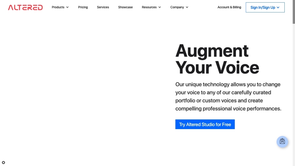 Altered | Professional AI Voice Changer Software and Services Website screenshot