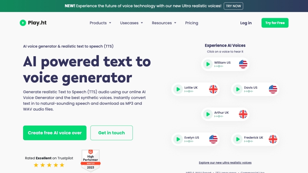 PlayHT: AI Voice Generator & Realistic Text to Speech Online Website screenshot