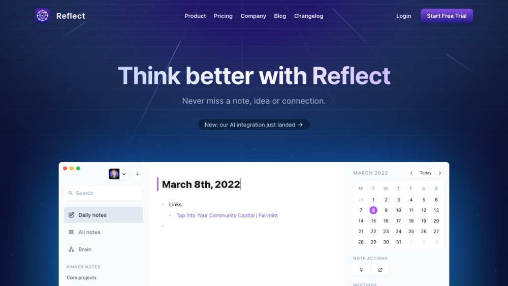 Reflect Notes Website screenshot