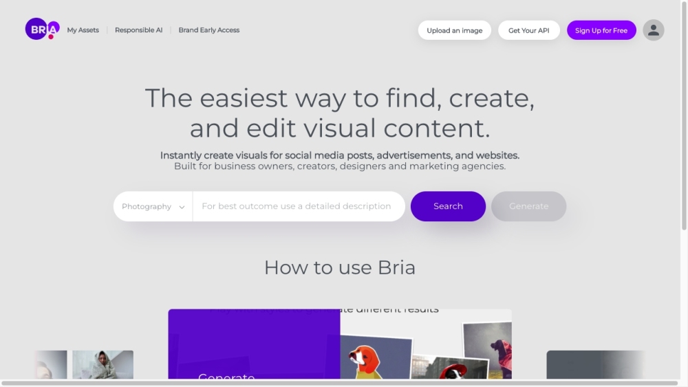 BRIA.ai Website screenshot