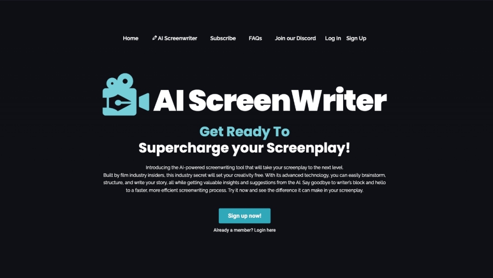 AI Screenwriting Tool Website screenshot