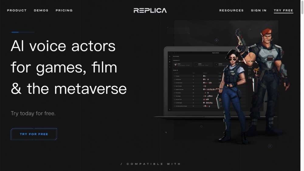 Replica Studios Website screenshot