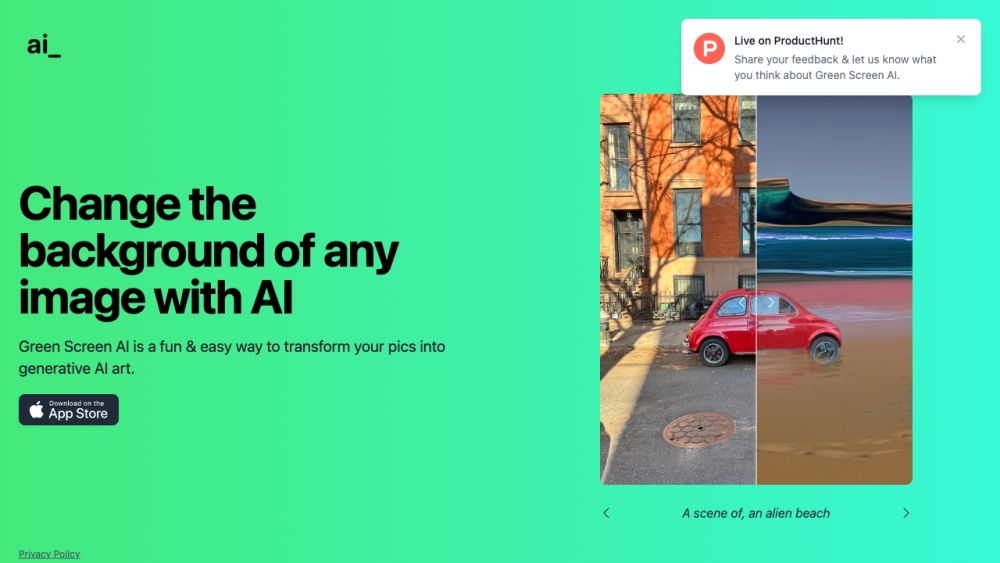 Green Screen AI Website screenshot