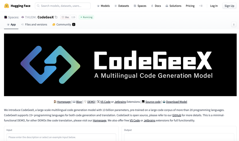 CodeGeeX Website screenshot