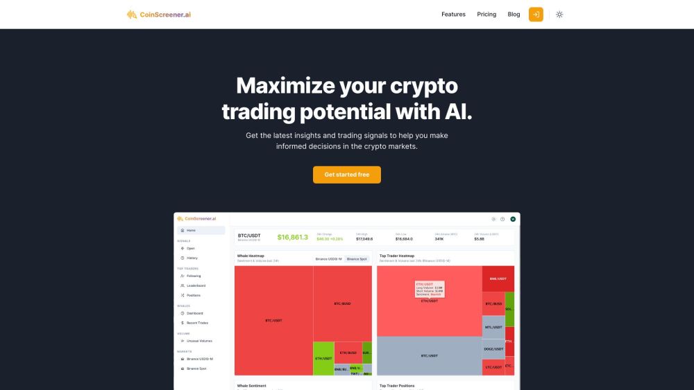 CoinScreener - AI crypto trading signals & insights Website screenshot