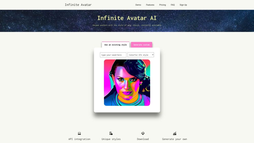 Infinite Avatar Website screenshot