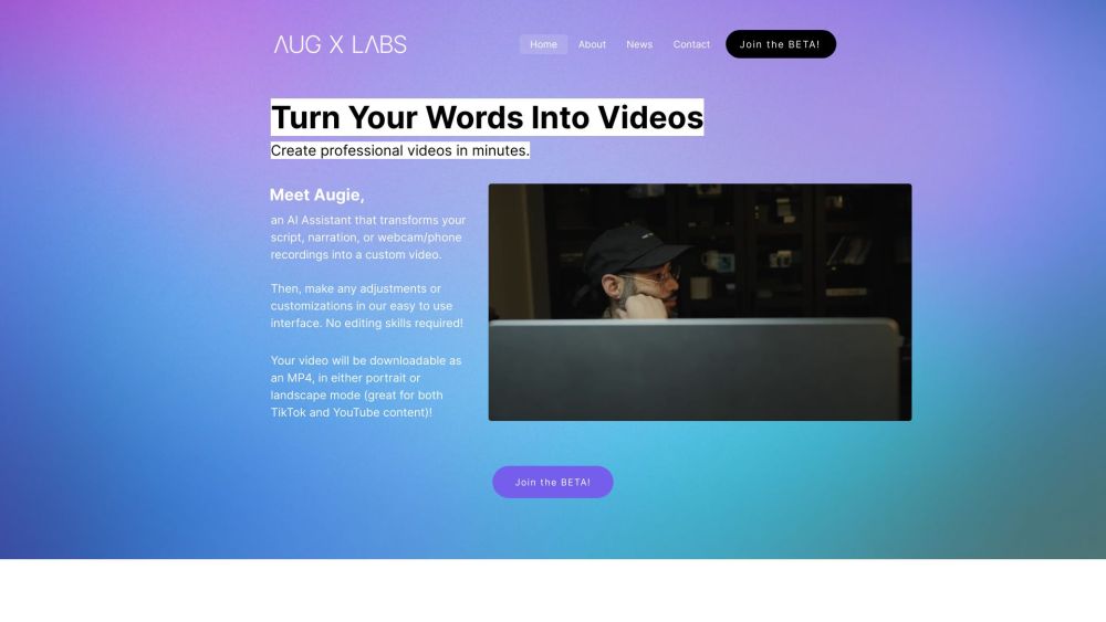 Aug X Labs | AI video editing Website screenshot