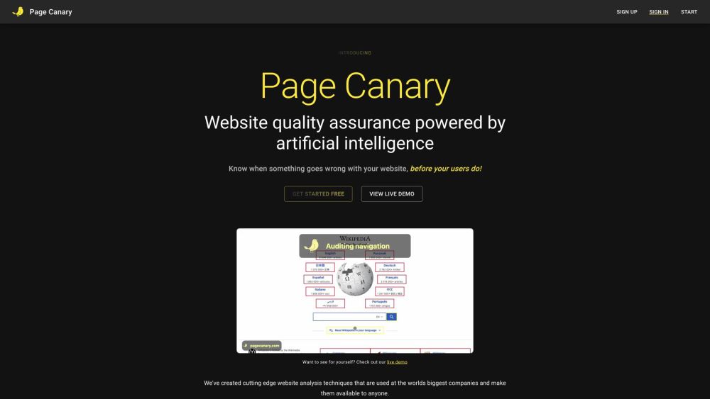 Page Canary Website screenshot