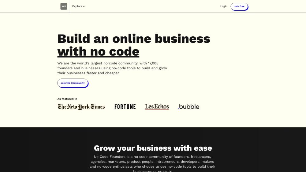 No Code Founders Website screenshot