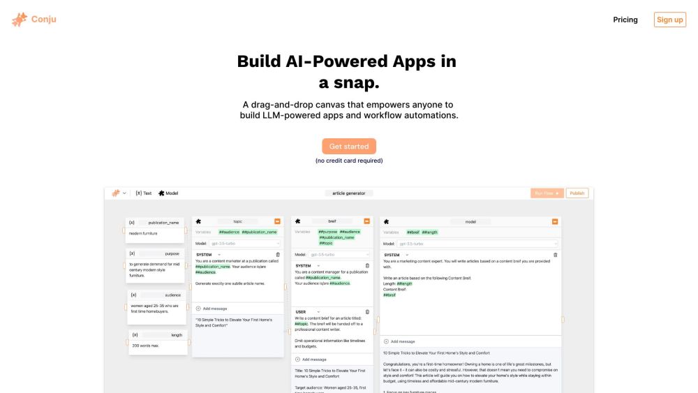 Conju - Build AI Powered Apps Website screenshot