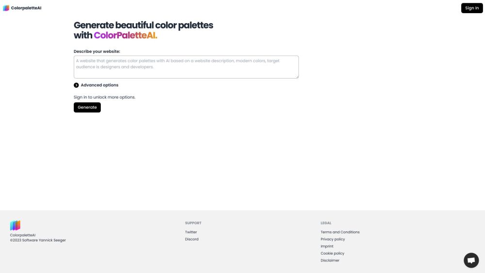 ColorpaletteAI Website screenshot