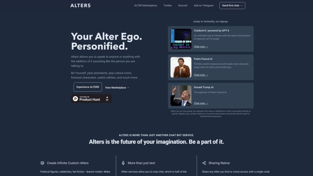 ALTERS Website screenshot