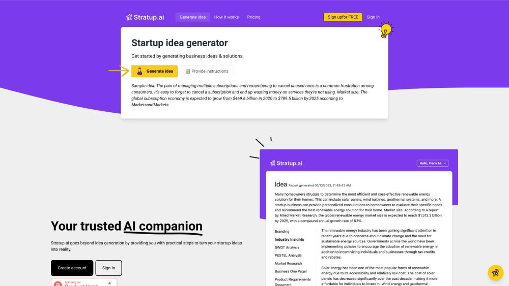 Stratup.ai Website screenshot