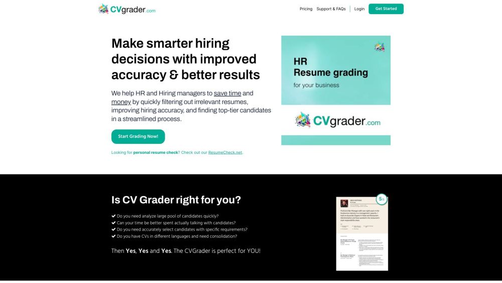 CVGrader.com Website screenshot