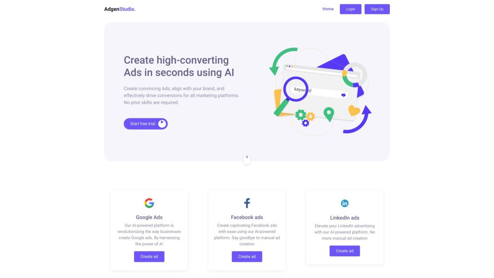 Adgen Studio - AI for Ads Website screenshot