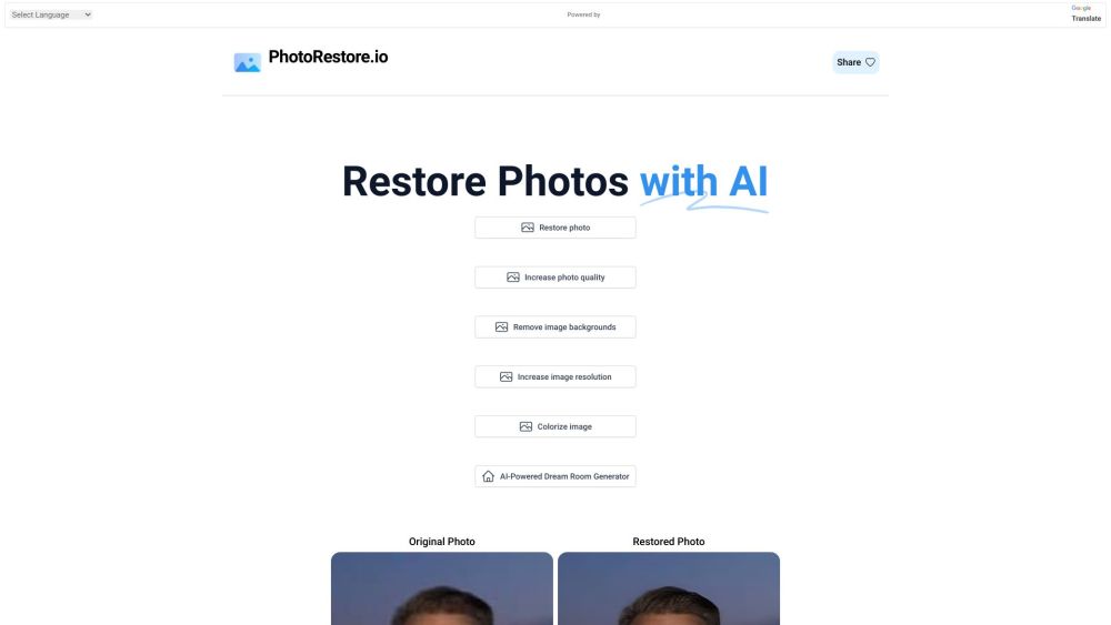 PhotoRestore.io Website screenshot