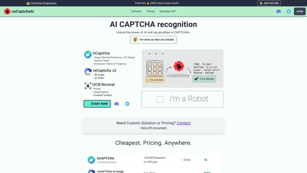 noCaptcha AI Website screenshot