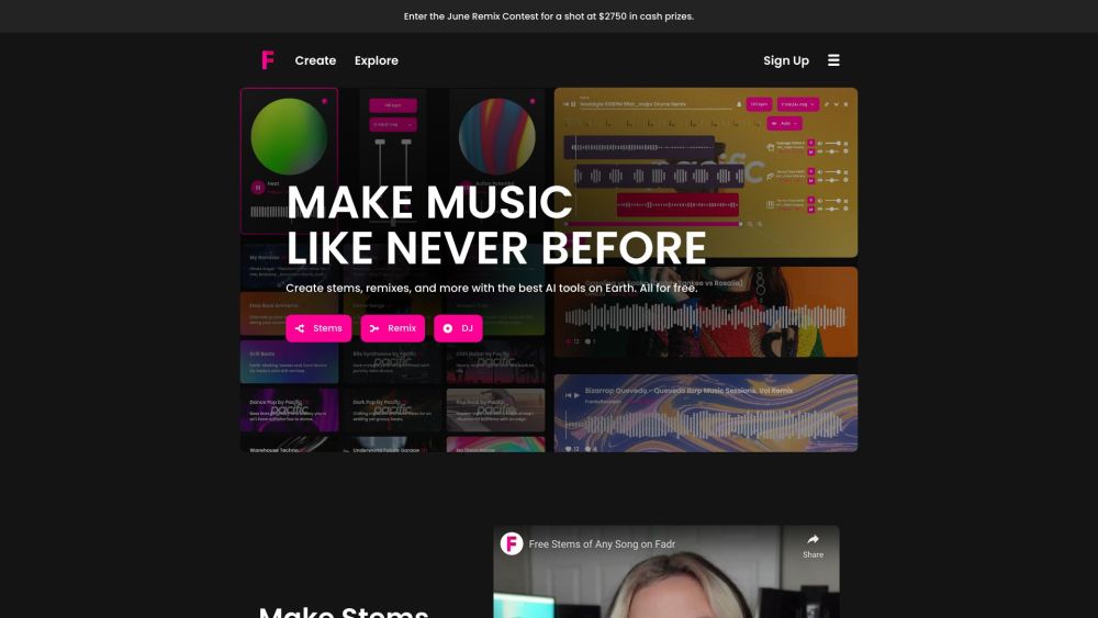 Fadr - AI Music Maker Website screenshot